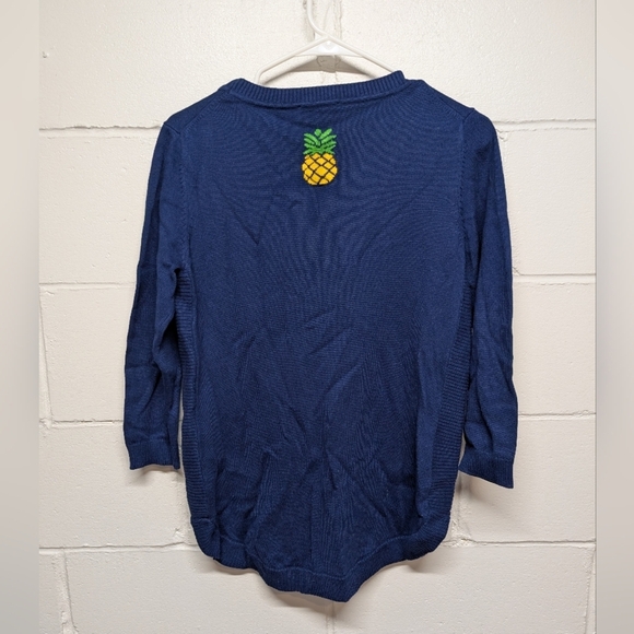 Pineapple Sweater Womens XS Navy Blue Yellow C. Wonder Cotton - Picture 5 of 8